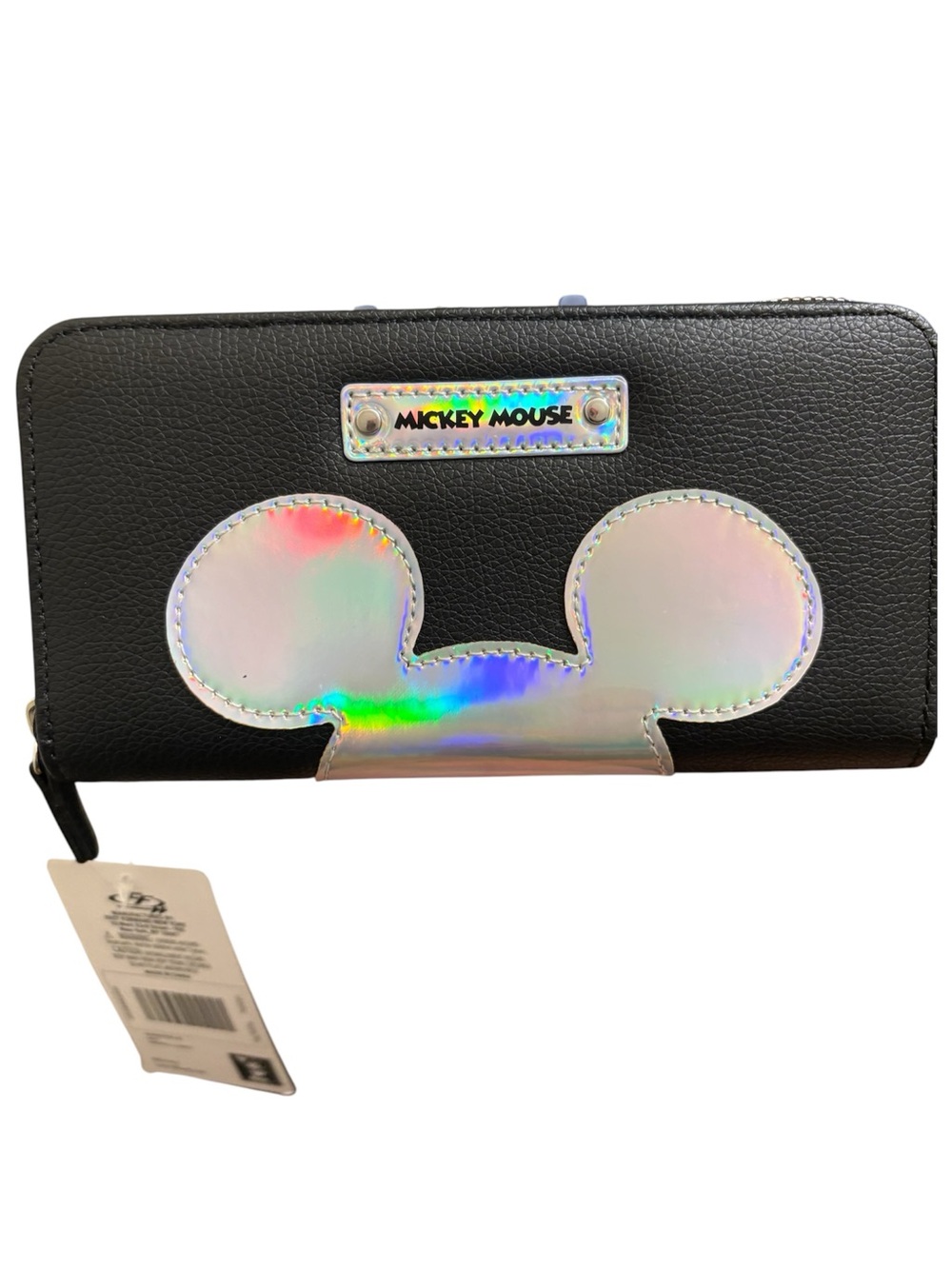 Iridescent Mickey Ear Black Zip Around Wallet